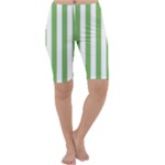 Vertical Stripes - White and Dollar Bill Green Cropped Leggings
