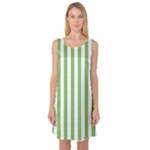 Vertical Stripes - White and Dollar Bill Green Sleeveless Satin Nightdress