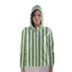 Vertical Stripes - White and Dollar Bill Green Hooded Wind Breaker (Women)