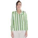 Vertical Stripes - White and Dollar Bill Green Wind Breaker (Women)