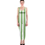 Vertical Stripes - White and Dollar Bill Green OnePiece Catsuit