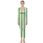Vertical Stripes - White and Dollar Bill Green Long Sleeve Catsuit