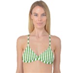 Vertical Stripes - White and Dollar Bill Green Reversible Tri Bikini Top