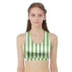 Vertical Stripes - White and Dollar Bill Green Women s Sports Bra with Border