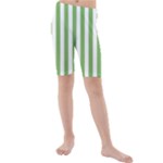Vertical Stripes - White and Dollar Bill Green Kid s Mid Length Swim Shorts