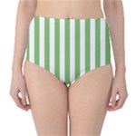 Vertical Stripes - White and Dollar Bill Green High-Waist Bikini Bottoms