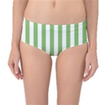 Vertical Stripes - White and Dollar Bill Green Mid-Waist Bikini Bottoms