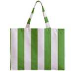 Vertical Stripes - White and Dollar Bill Green Zipper Mini Tote Bag