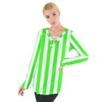 Vertical Stripes - White and Neon Green Women s Tie Up Tee