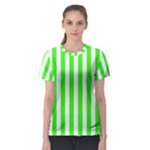 Vertical Stripes - White and Neon Green Women s Sport Mesh Tee