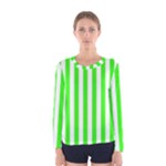 Vertical Stripes - White and Neon Green Women s Long Sleeve T-shirt