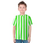 Vertical Stripes - White and Neon Green Kid s Cotton Tee