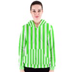 Vertical Stripes - White and Neon Green Women s Zipper Hoodie
