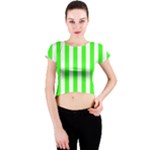 Vertical Stripes - White and Neon Green Crew Neck Crop Top