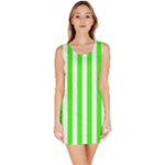 Vertical Stripes - White and Neon Green Bodycon Dress