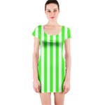 Vertical Stripes - White and Neon Green Short Sleeve Bodycon Dress