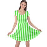 Vertical Stripes - White and Neon Green Cap Sleeve Dress