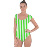 Vertical Stripes - White and Neon Green Short Sleeve Leotard (Ladies)