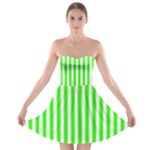 Vertical Stripes - White and Neon Green Strapless Bra Top Dress