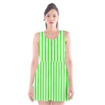 Vertical Stripes - White and Neon Green Scoop Neck Skater Dress