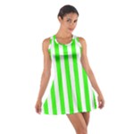 Vertical Stripes - White and Neon Green Cotton Racerback Dress
