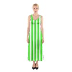 Vertical Stripes - White and Neon Green Full Print Maxi Dress