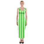 Vertical Stripes - White and Neon Green Fitted Maxi Dress