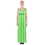 Vertical Stripes - White and Neon Green Maxi Thigh Split Dress