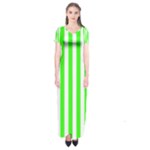 Vertical Stripes - White and Neon Green Short Sleeve Maxi Dress