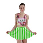 Vertical Stripes - White and Neon Green Mini Skirt