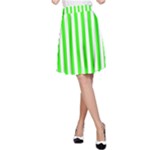 Vertical Stripes - White and Neon Green A-Line Skirt