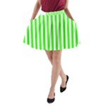 Vertical Stripes - White and Neon Green A-Line Pocket Skirt