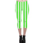 Vertical Stripes - White and Neon Green Capri Leggings