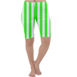 Vertical Stripes - White and Neon Green Cropped Leggings