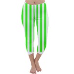 Vertical Stripes - White and Neon Green Capri Winter Leggings