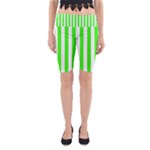 Vertical Stripes - White and Neon Green Yoga Cropped Leggings