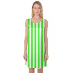 Vertical Stripes - White and Neon Green Sleeveless Satin Nightdress
