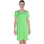 Vertical Stripes - White and Neon Green Short Sleeve Nightdress