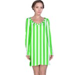 Vertical Stripes - White and Neon Green Long Sleeve Nightdress