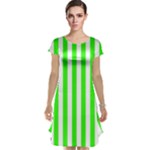 Vertical Stripes - White and Neon Green Cap Sleeve Nightdress