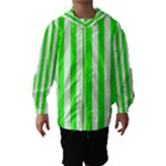 Vertical Stripes - White and Neon Green Hooded Wind Breaker (Kids)