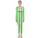 Vertical Stripes - White and Neon Green Long Sleeve Catsuit