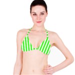 Vertical Stripes - White and Neon Green Bikini Top