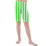 Vertical Stripes - White and Neon Green Kid s Mid Length Swim Shorts