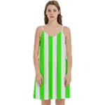 Vertical Stripes - White and Neon Green Women s Reversible Sports Bra with Border