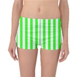 Vertical Stripes - White and Neon Green Boyleg Bikini Bottoms