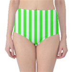 Vertical Stripes - White and Neon Green High-Waist Bikini Bottoms