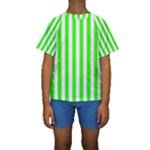 Vertical Stripes - White and Neon Green Kid s Short Sleeve Swimwear