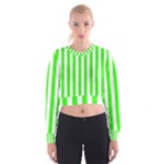 Vertical Stripes - White and Neon Green Women s Cropped Sweatshirt