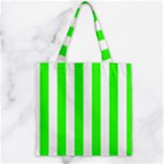 Vertical Stripes - White and Neon Green Zipper Grocery Tote Bag